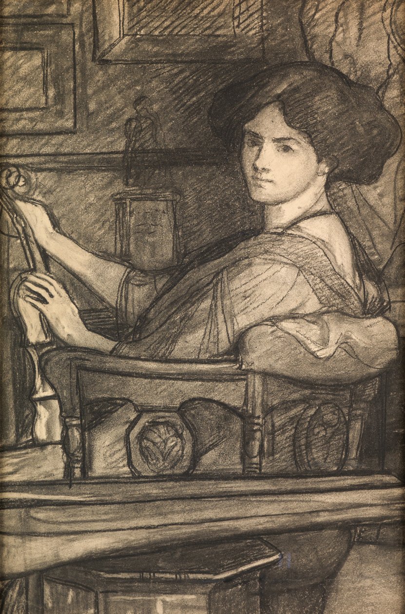 Lena, Sanatçının Kızı, Kemanla (karakalem) by William Blake Richmond