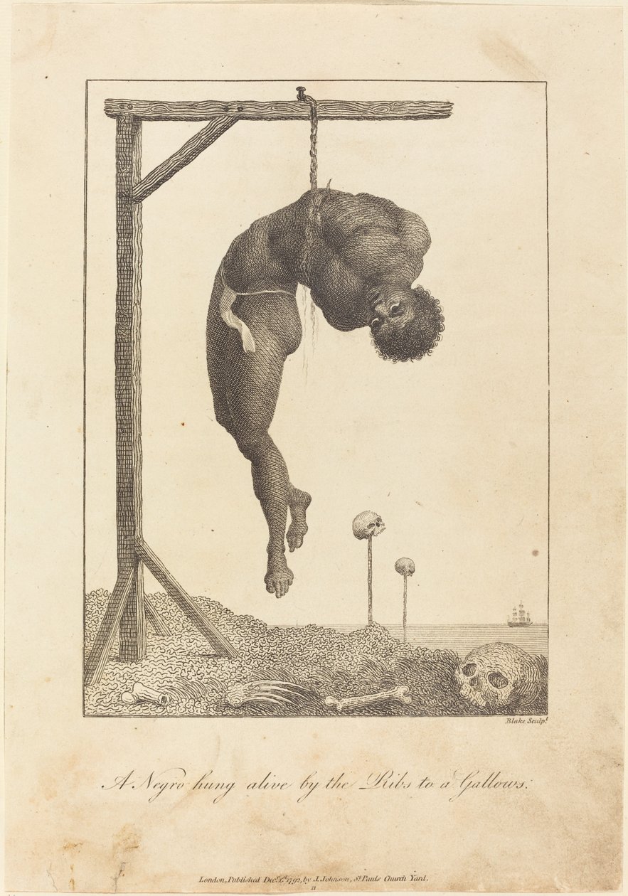 Kaburgalar tarafından Darağacına diri diri asılan bir zenci by William Blake after John Gabriel Stedman