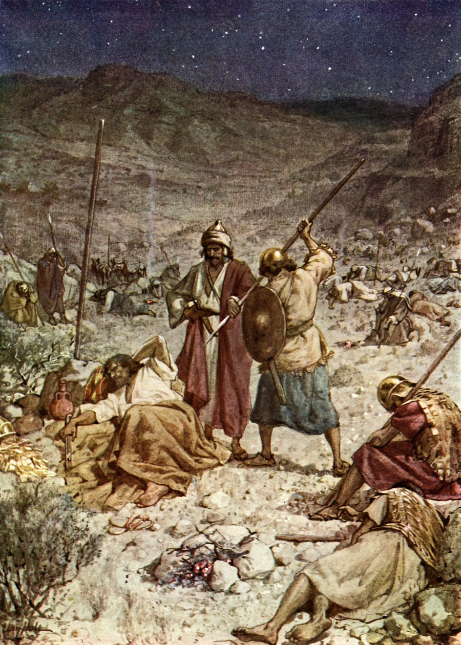 David spares the life of Saul. - Bible by William Brassey Hole