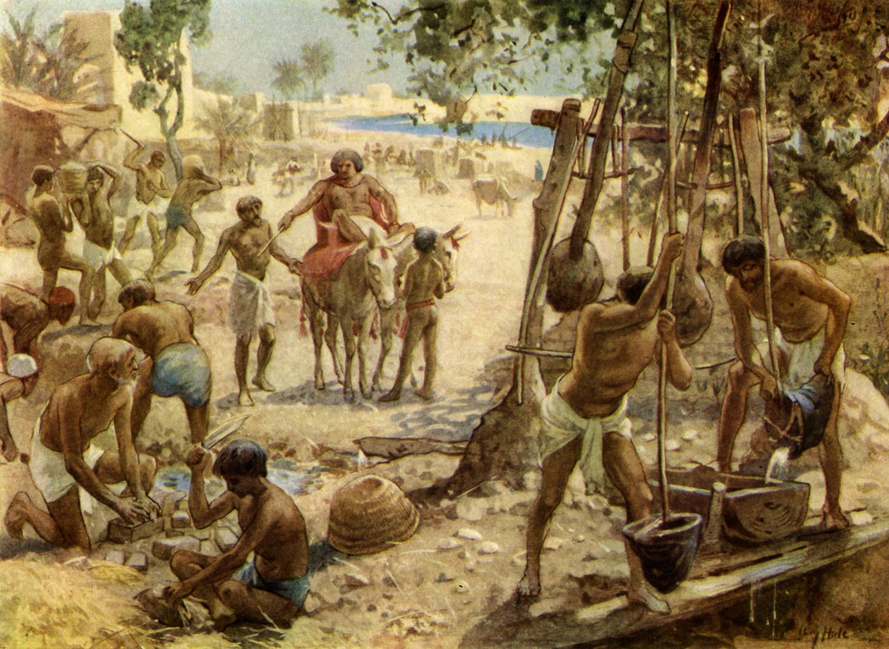 İsrailliler Mısır'da tuğla yapıyorlar. Exodus I. II:14 - İncil by William Brassey Hole