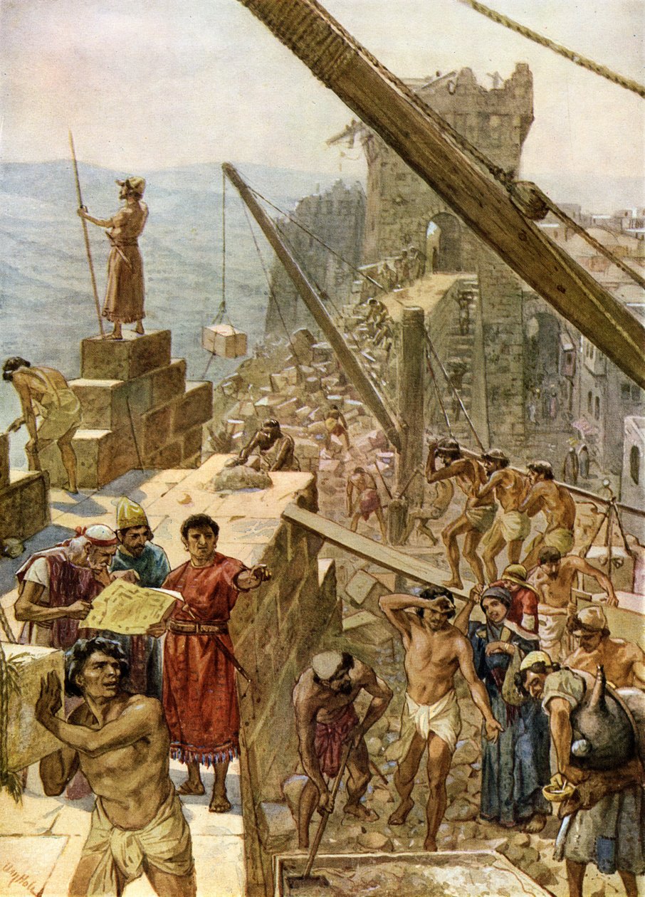 Nehemya yönetiminde Kudüs duvarlarını yeniden inşa etmek - İncil by William Brassey Hole