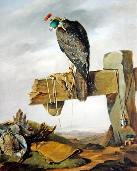 Yerde Bir Curlew ile Kapşonlu Bir Peregrine Falcon by William Brodrick