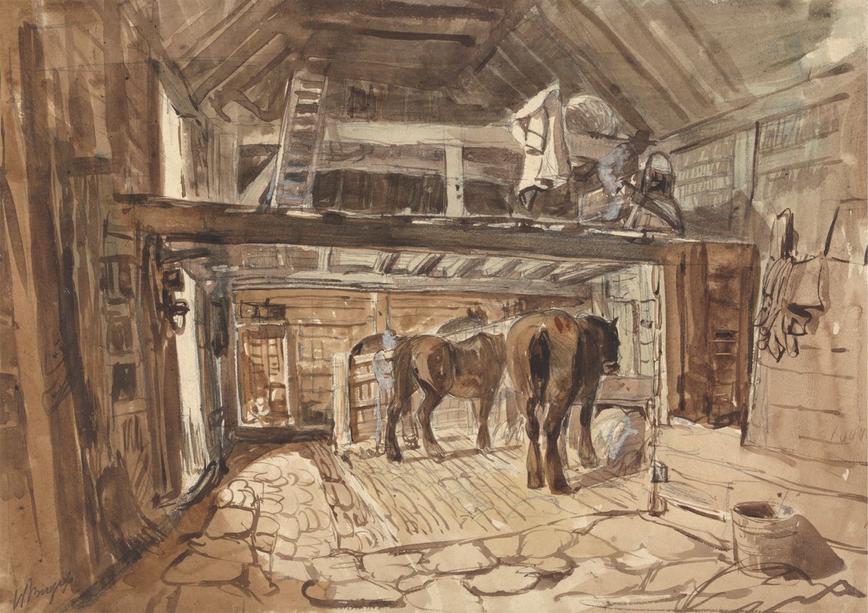 Çekici Atların Beslendiği Bir Ahırın İçi by William Burgess