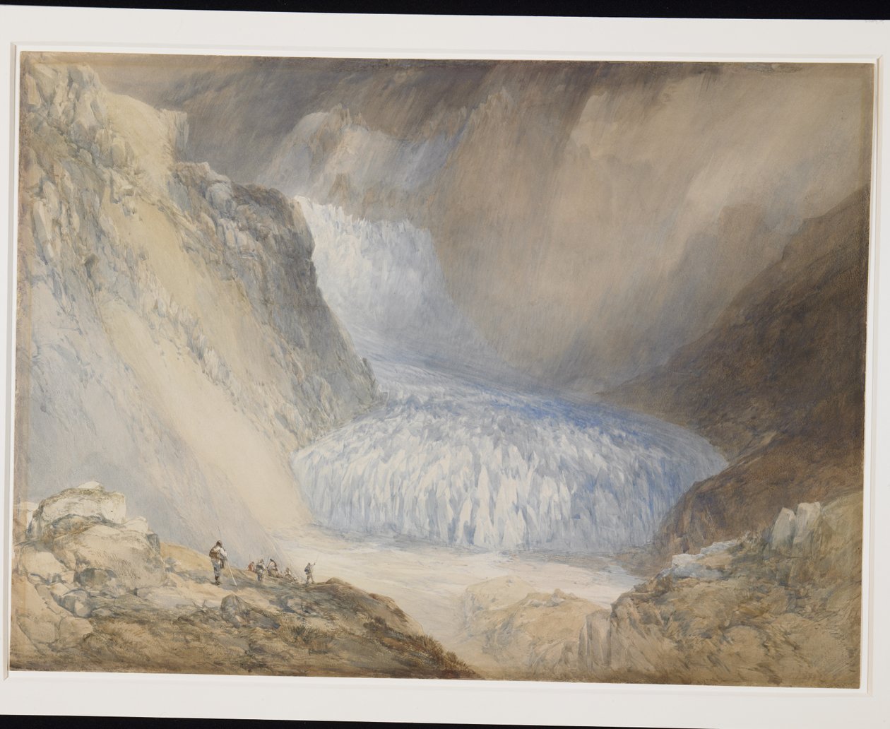 Glacier Du Rhone And The Galenstock, The Furka Pass Road'dan (kirli beyaz kağıt üzerine beyazla güçlendirilmiş kurşun kalem üzerine suluboya) by William Callow