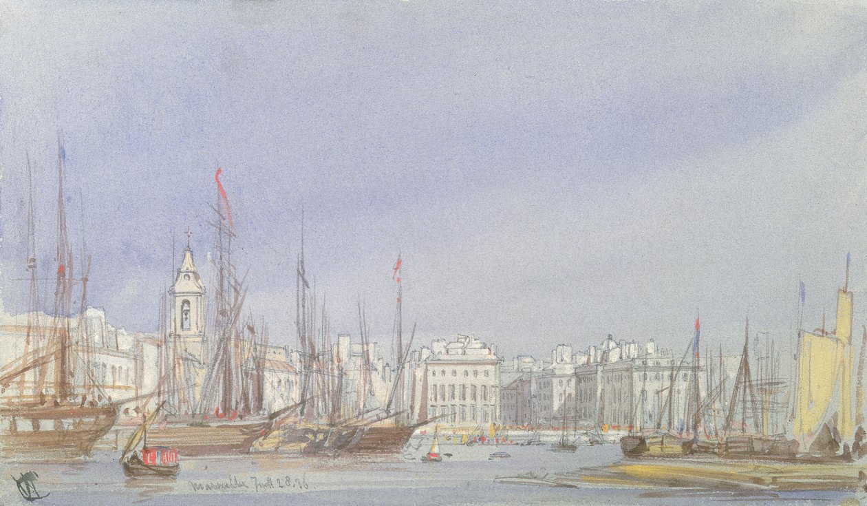 Marseilles, Shipping in the Inner Harbour, 28th July 1836  by William Callow