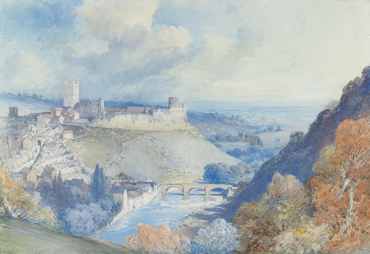 Richmond Kalesi ve Kasabası, Yorkshire by William Callow
