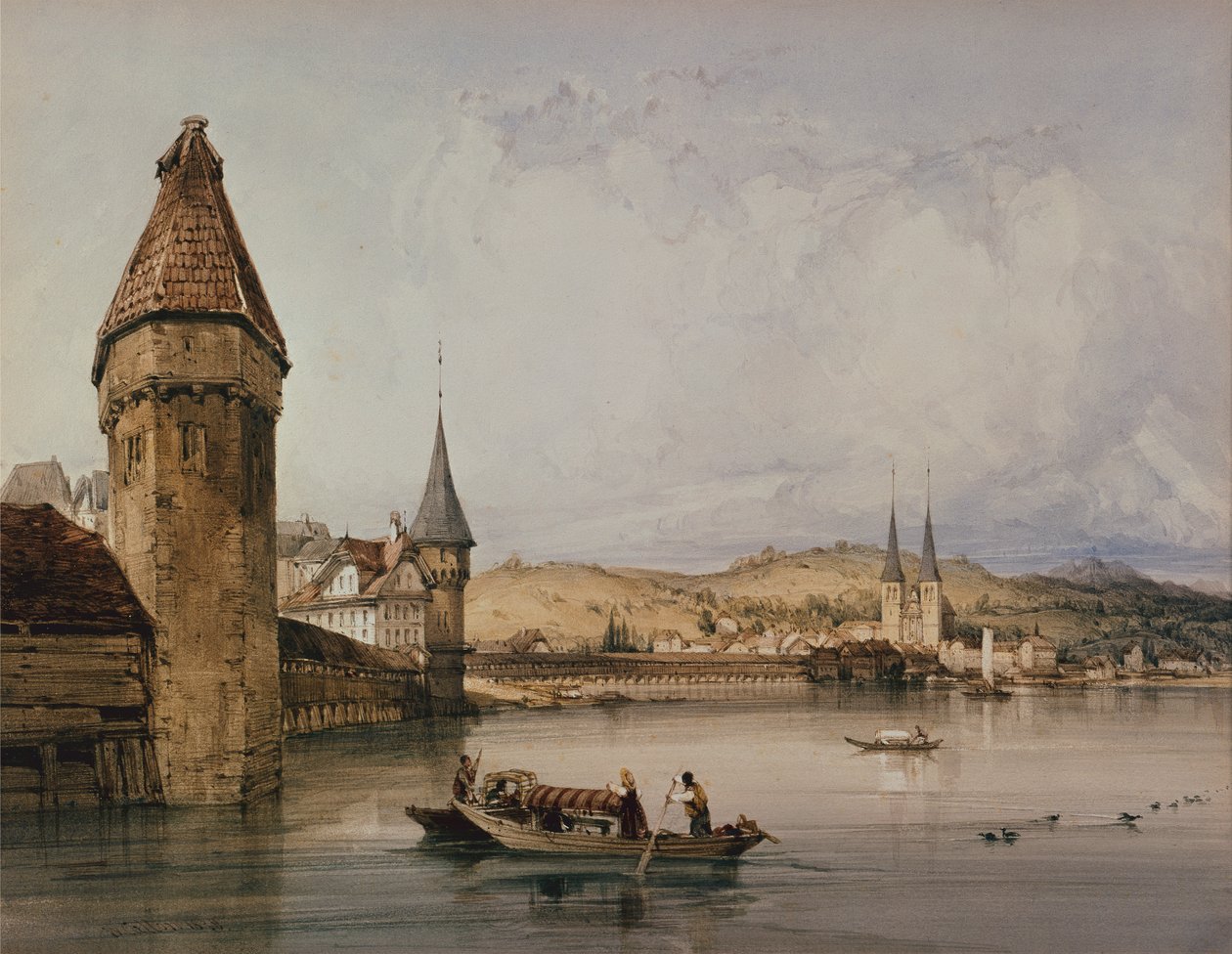 Lucerne Kasabası, Quatre Kantonları gölünde by William Callow