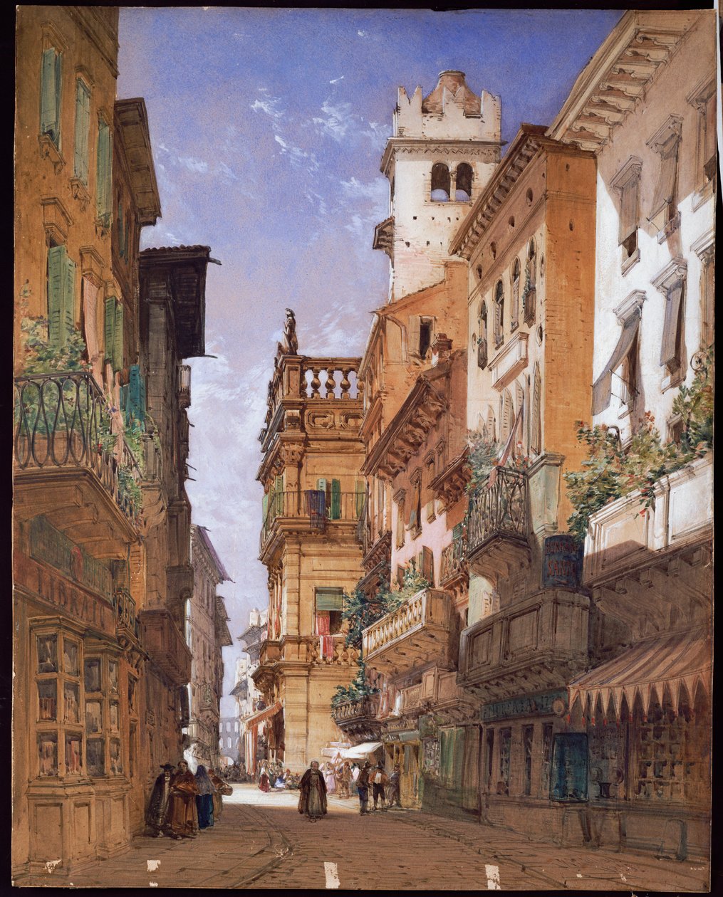 Verona: Corso Sant "Anastasia ve Palazzo Maffei, 1855 by William Callow