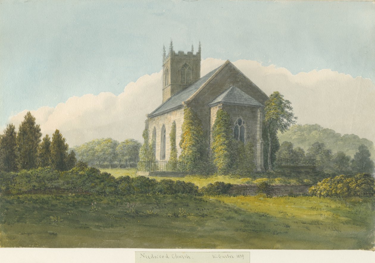 Needwood Kilisesi: sulu boya, 1839 by William Carter