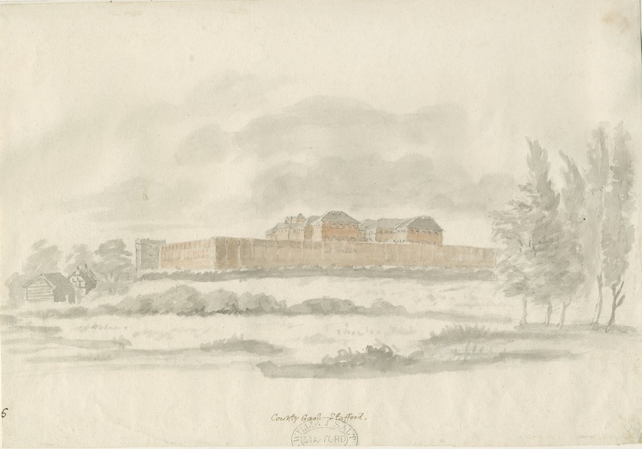 Stafford - Shire Hall: mimarın mürekkep çizimi (renkli), nd [c 1798] (çizim) by William Carter