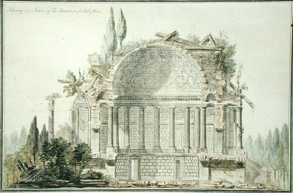 Galler Prensi (1738-1820) 1752 (kağıt üzerine kalem, mürekkep ve suluboya) için Harap Bir Mozole için Tasarım by William Chambers