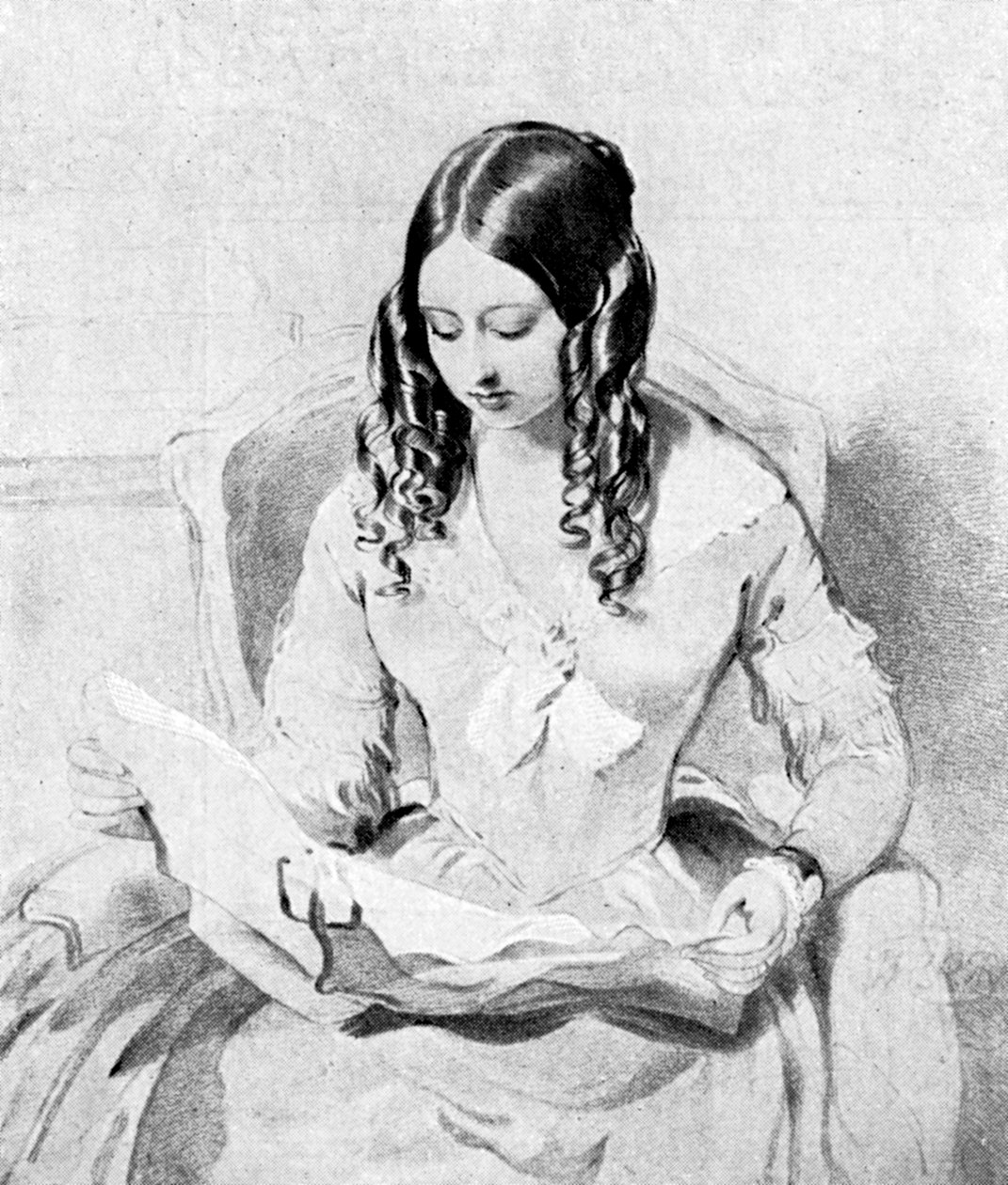 Kraliçe Victoria gönderileri okuyor, c1840s. by William Charles Ross