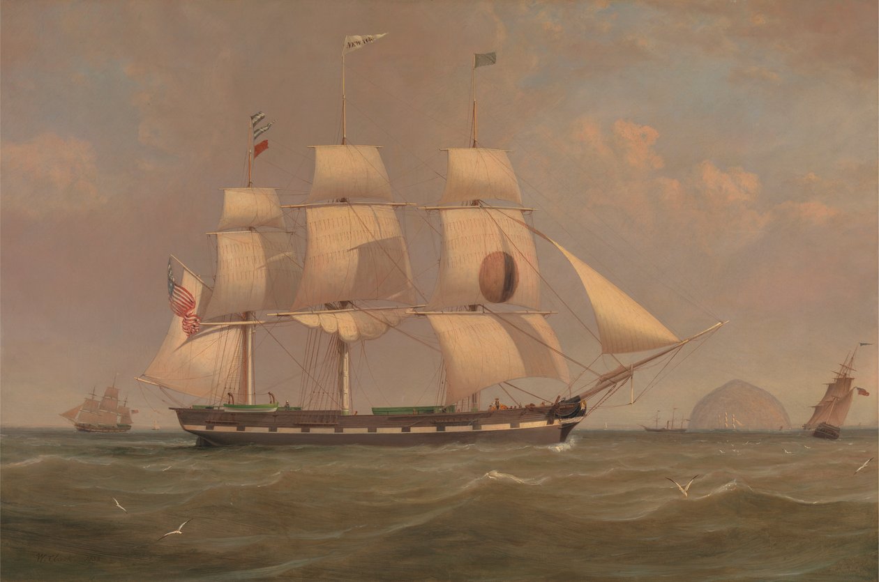 Ailsa Craig açıklarındaki Black Ball Line Paket Gemisi 'New York' by William Clark