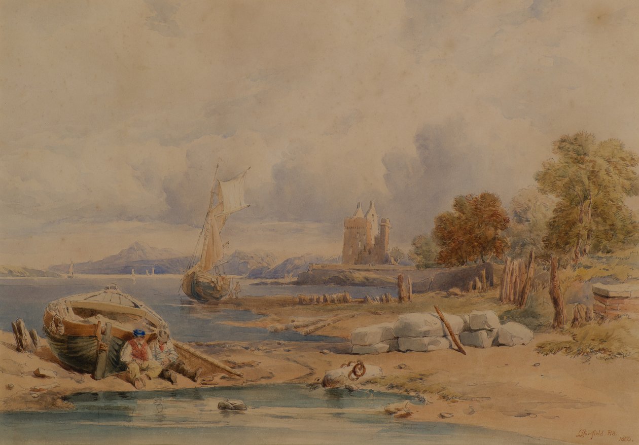 Forth üzerinde Crammond yakınlarındaki Barnbougle Kalesi by Clarkson Frederick Stanfield