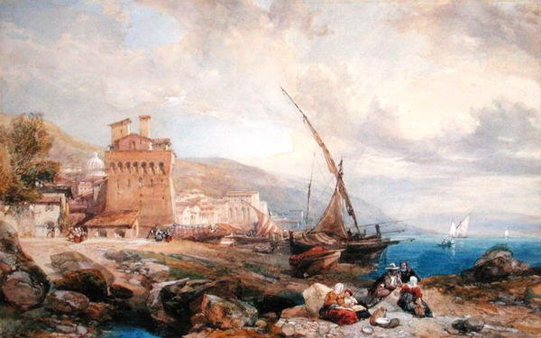 Salerno Körfezi, yaklaşık 1840 (beyaz kağıtta suluboya ve guaj) by Clarkson Frederick Stanfield