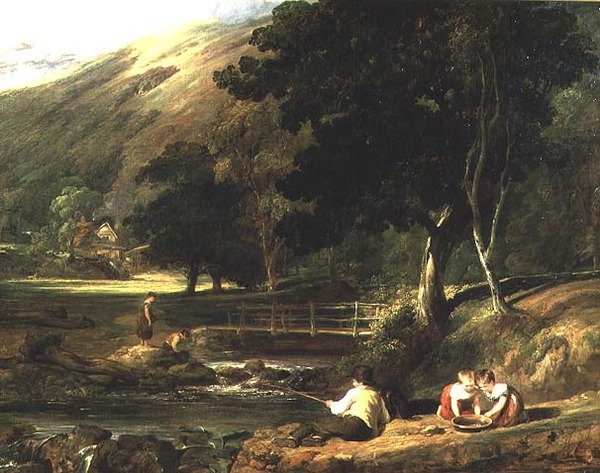 Borrowdale, Cumberland, Dere Kenarında Oynayan Çocuklarla by William Collins