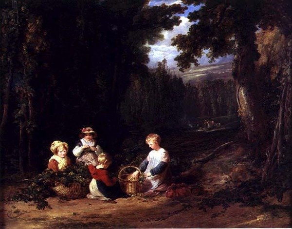 Şerbetçiotu Toplayan Küçük Çocuklar, c.1835 (tuval üzerine yağlı boya) by William Collins