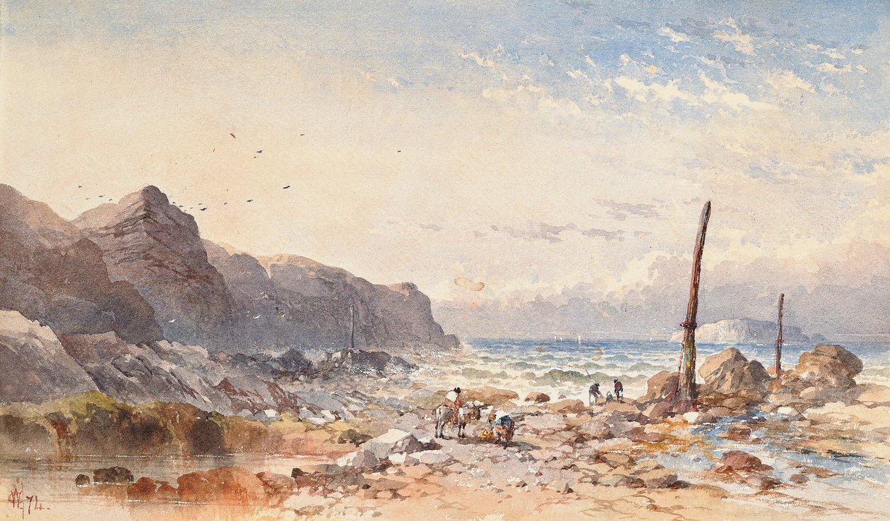 Kıyıda balıkçılarla esintili bir gün, 1874 by William Cook of Plymouth