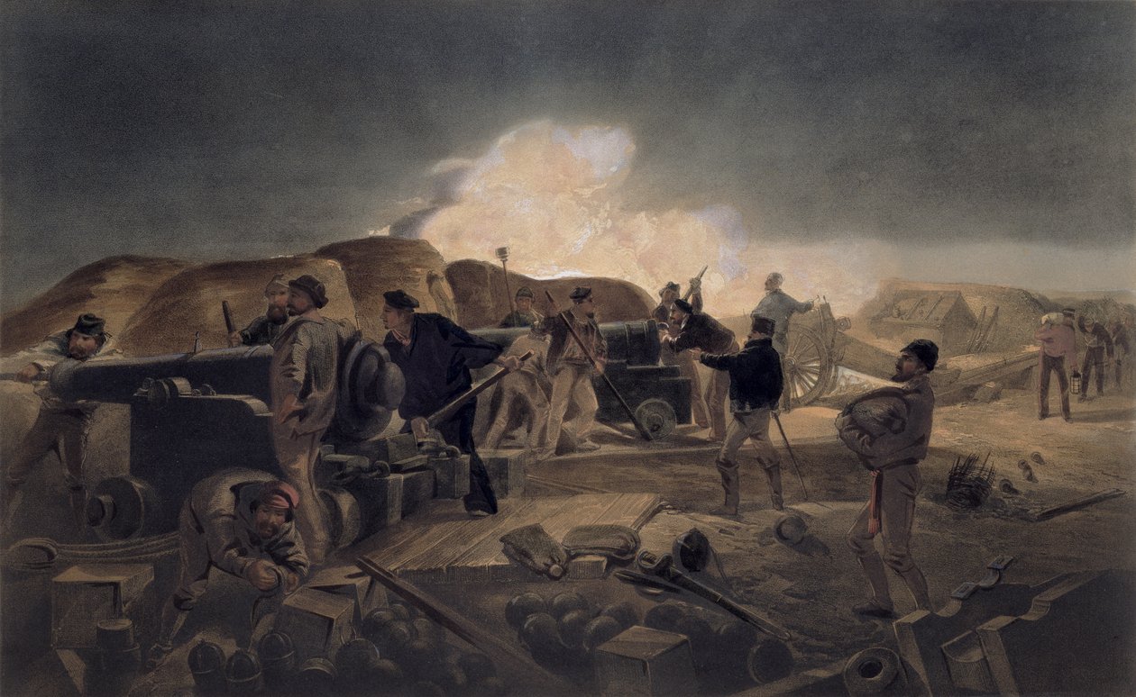 Pillerde Sıcak Bir Gece, 'Doğu'daki Savaş Yeri'nden plaka, pub. Paul ve Dominic Colnaghi und Co., 1856 tarafından by William Crimea Simpson