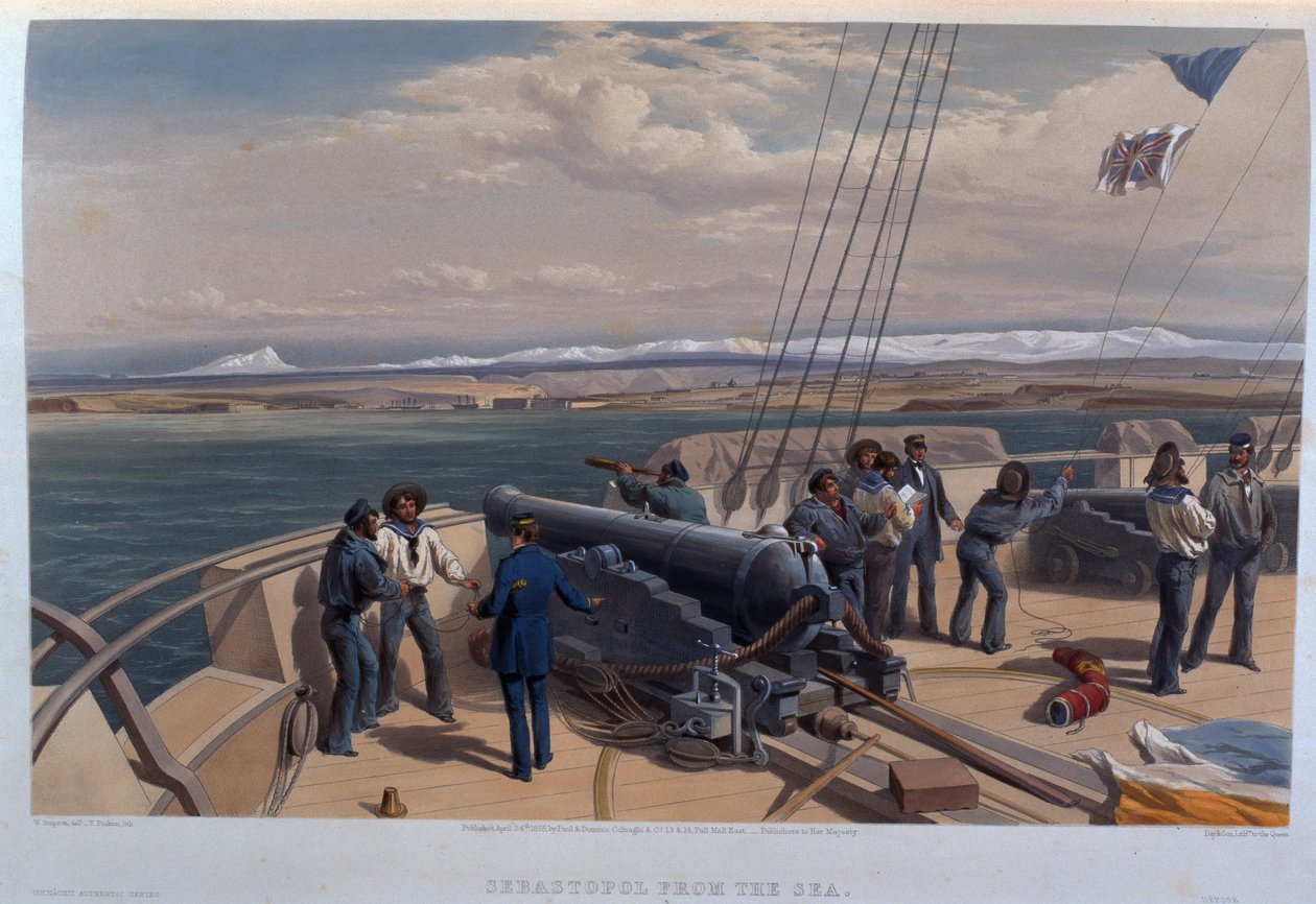 Colnaghi und Co. tarafından yayınlanan 'The Seat of War in the East - First Series'den T. Picken tarafından oyulmuş Denizden Sivastopol, 1855 by William Crimea Simpson