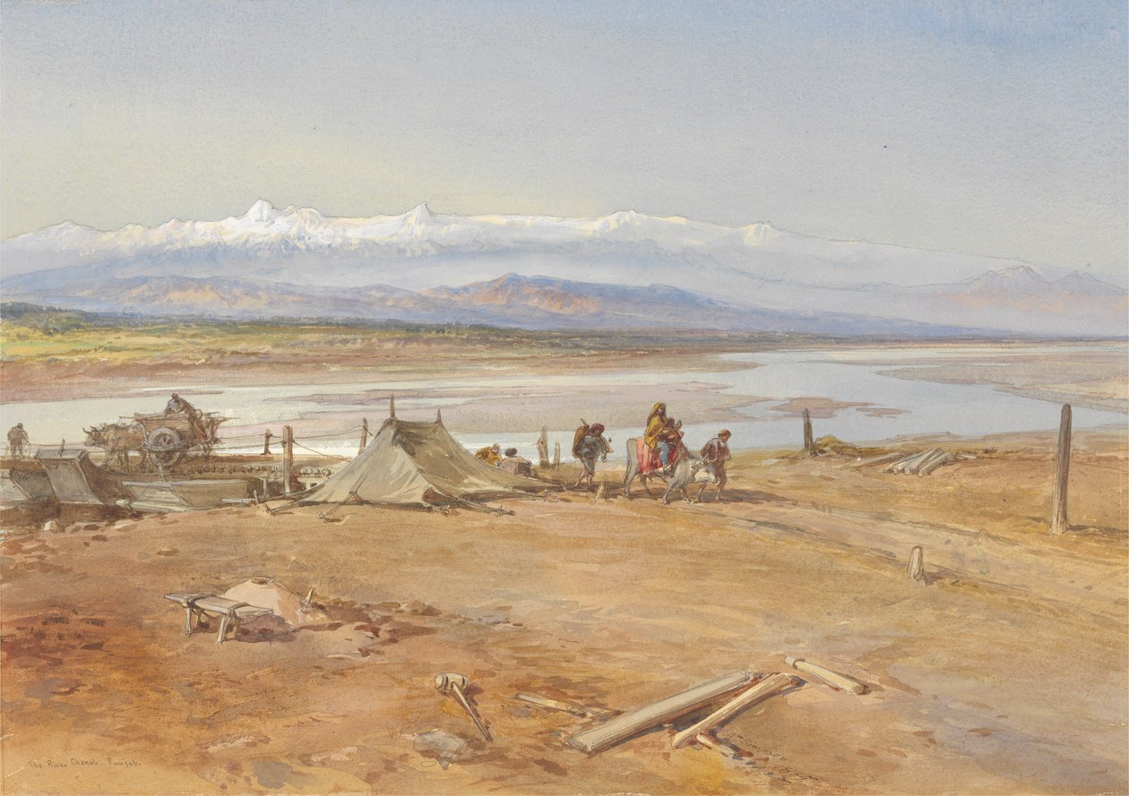 Chenab Nehri, Pencap, 1865 (kağıt üzerinde wc ve guaj) by William Crimea Simpson
