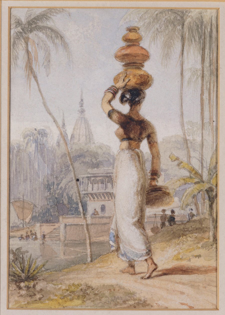 Su kabı taşıyan bir Hindu Kadın (kalem ve sulu boya) by William Daniell
