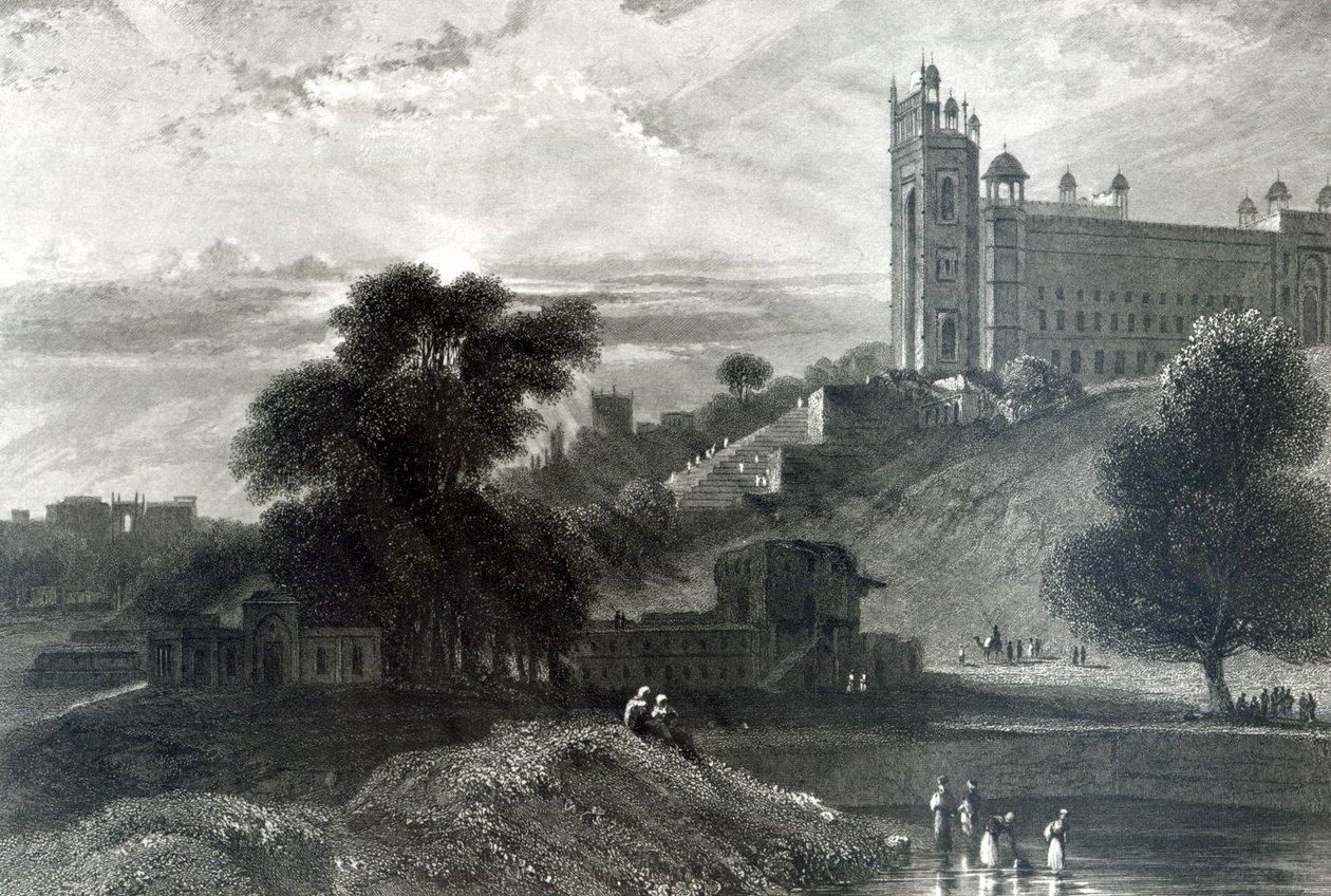 Agra yakınlarındaki Fatehpur Sikri, R. Brandard tarafından oyulmuş (gravür) by William Daniell