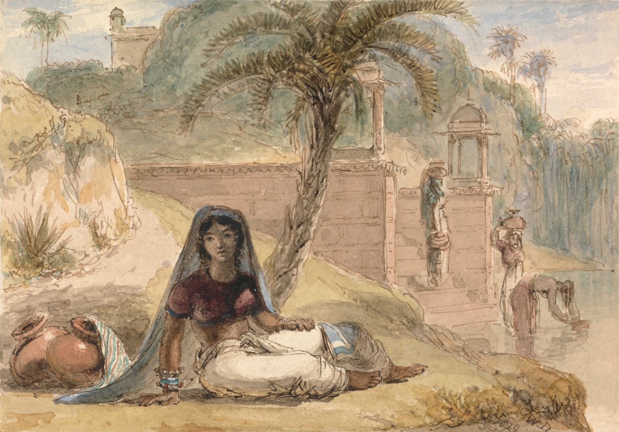 Hintli Kız Nehir Kenarına Oturmuş by William Daniell