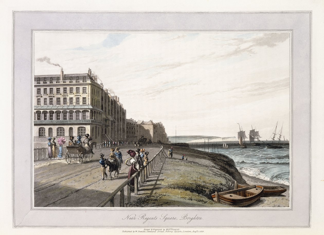Regents Square yakınlarında, Brighton, c.1814-1825 (el boyaması aquatint, gri yıkama) by William Daniell
