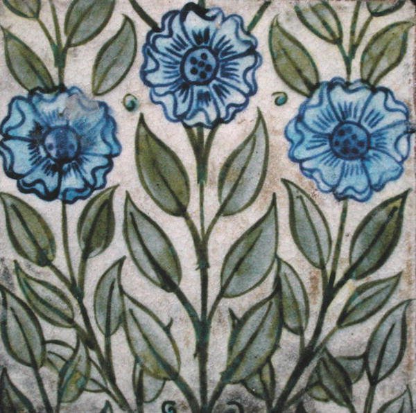 Stilize çiçek desenli karo (seramik) by William de Morgan