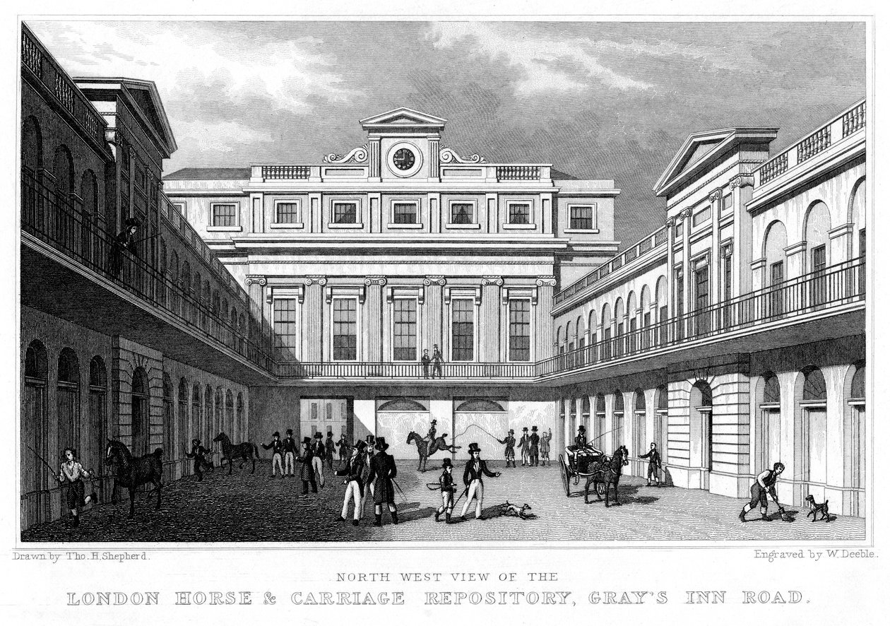 Londra At ve Araba Deposu, Grays Inn Road, 1828. by William Deeble