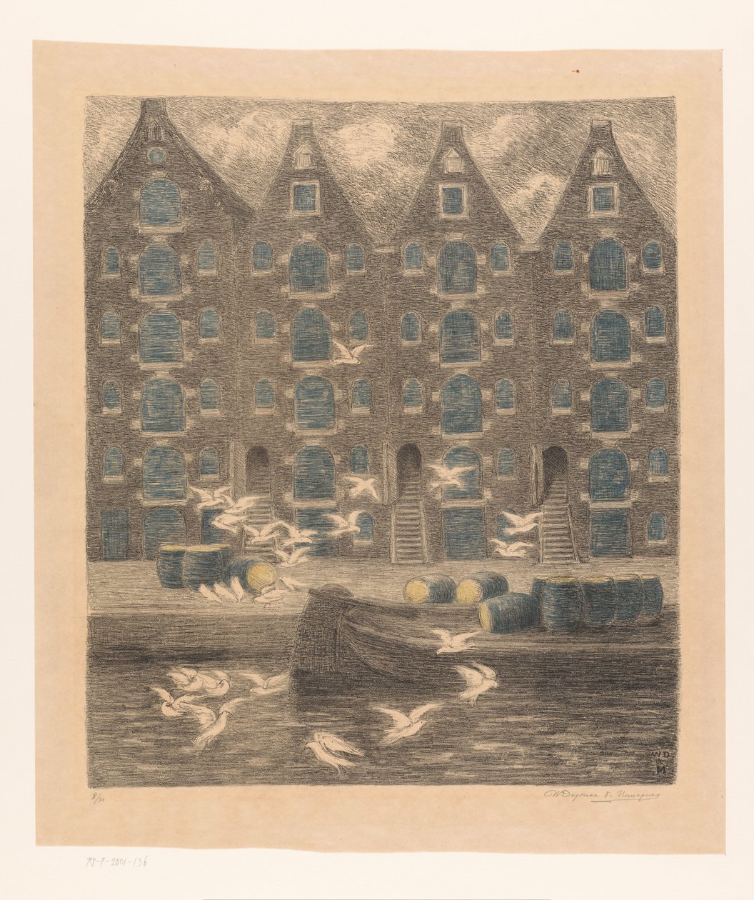 Amsterdam'daki Brouwersgracht'taki Depolar by William Degouve de Nuncques (signed by artist)