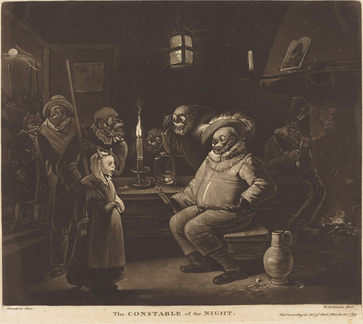 Gecenin Polis Memuru by William Dickinson after Egbert van Heemskerck