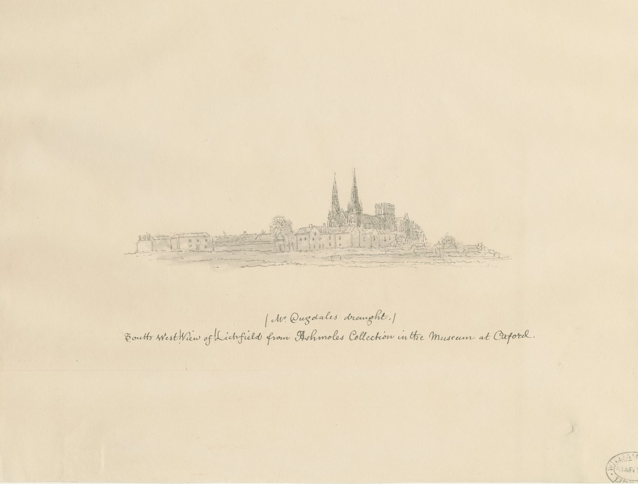 Lichfield Katedrali - Güney Batı Görünümü: karakalem ve [?17. yüzyıl] (çizim) by William Dugdale