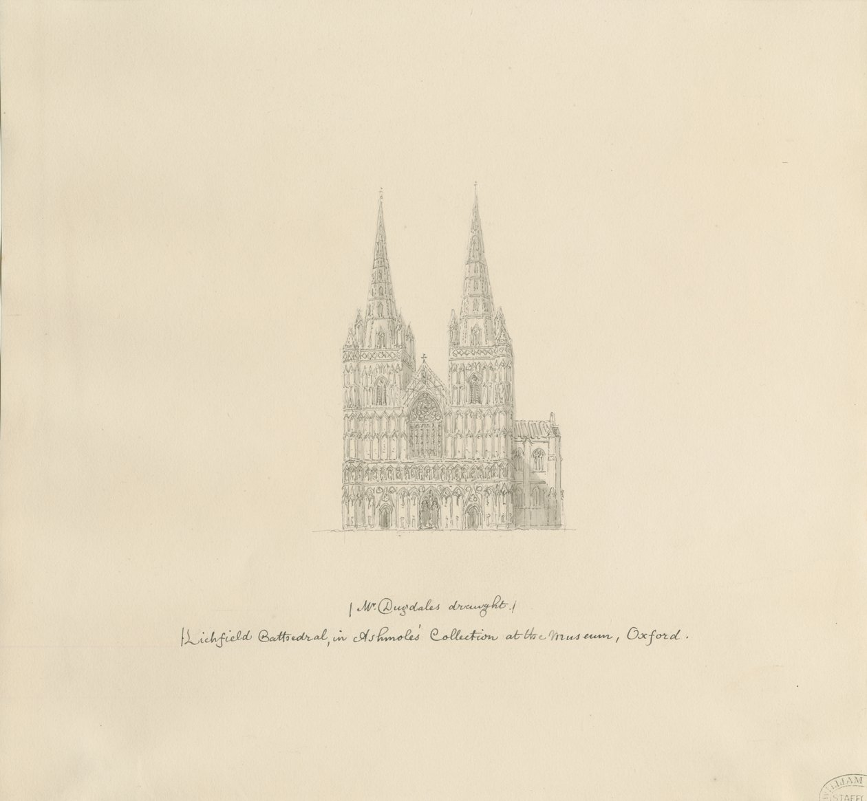 Lichfield Katedrali - Batı Cephesi: karakalem, nd [?17. yüzyılın sonları] (çizim) by William Dugdale