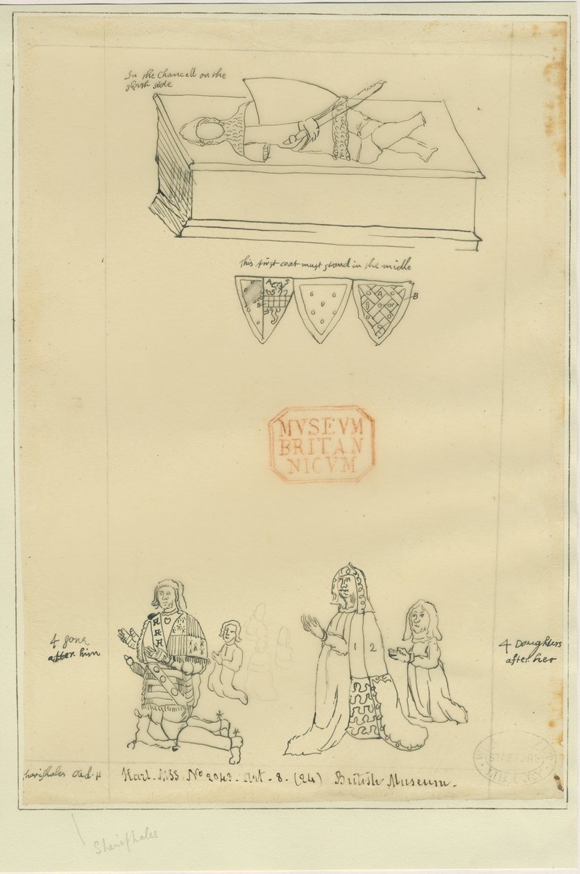Tamworth Kilisesi - Mezar: mürekkeple izleme ve [?17. yüzyıl] (çizim) by William Dugdale