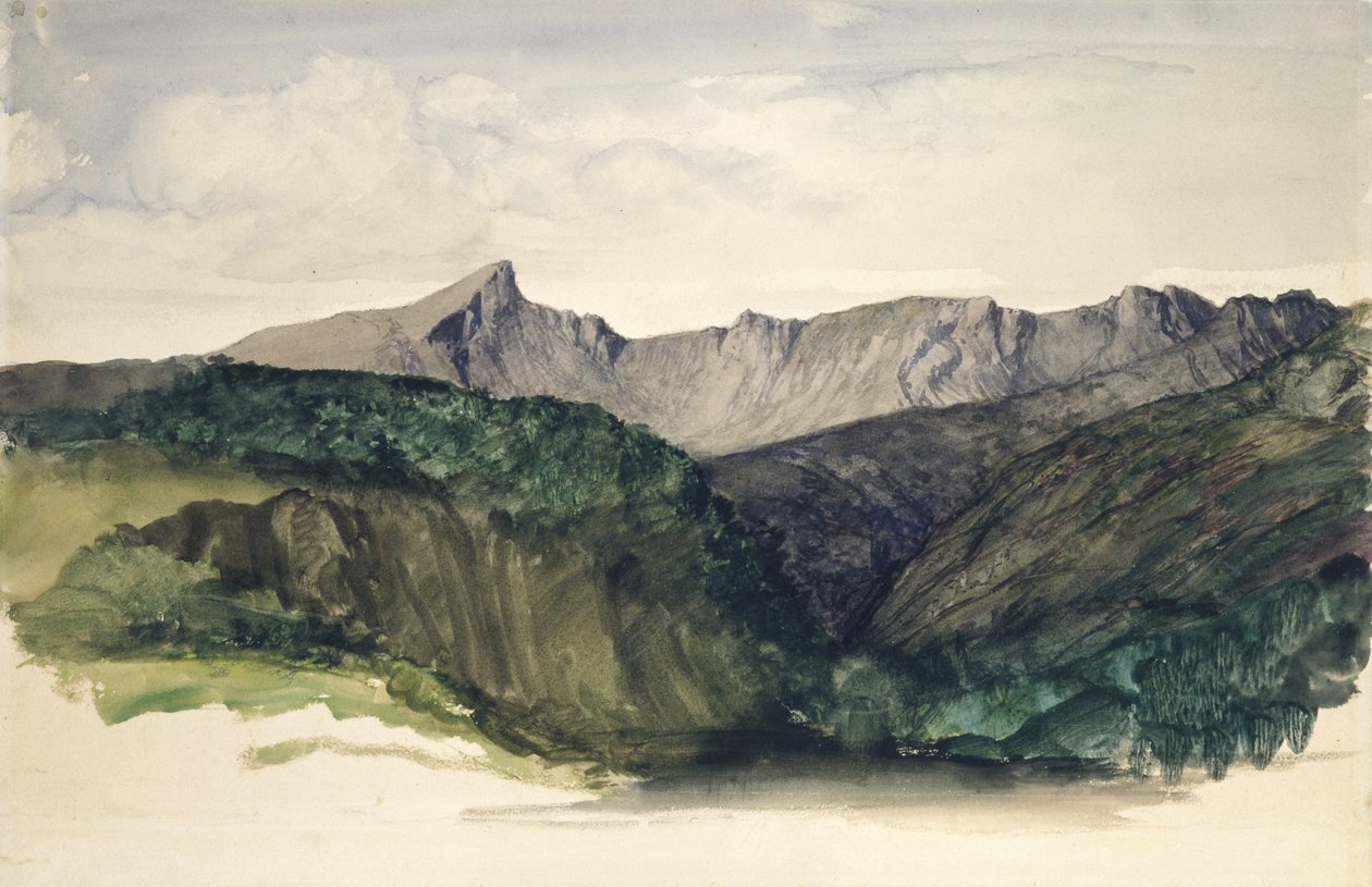 Uzak Bir Dağ Sırasının İncelenmesi, 1860 (kağıt üzerine sulu boya) by William Dyce