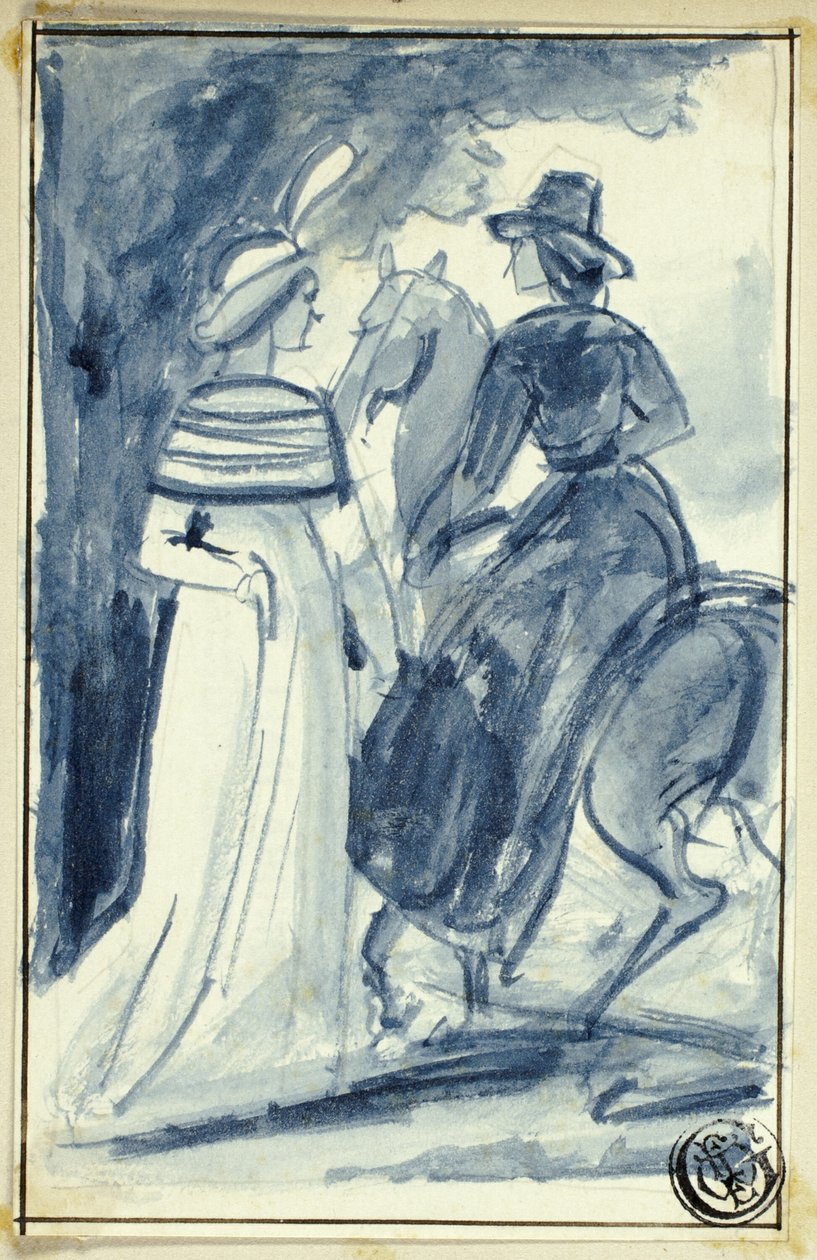 18. Yüzyıl Sonları Elbiseli İki Kadın (Biri Atlı) by William Edward Frost