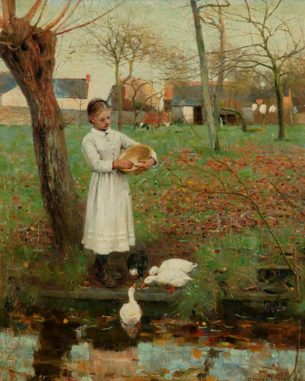 Ördekleri beslemek by William Edward Stott