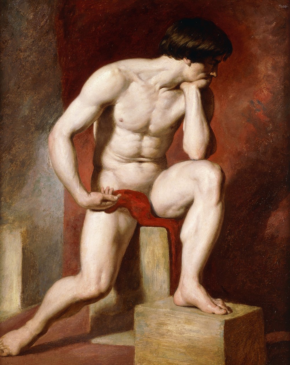 Bir Erkek Çıplak, tam boy oturmuş, by William Etty