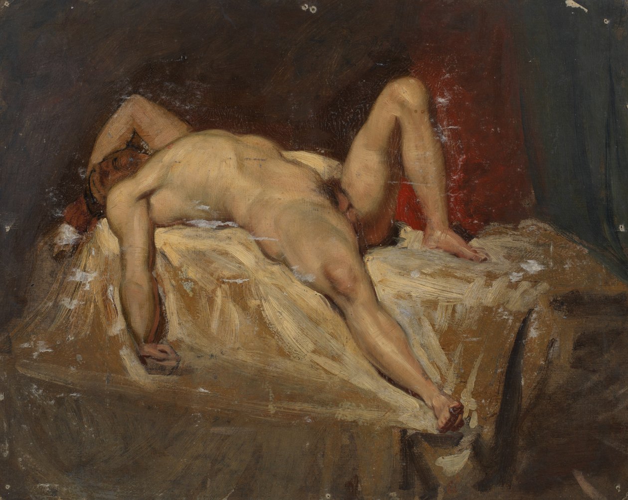 Erkek çıplak uzanmış, sol dizini kaldırmış, 1815-45 by William Etty