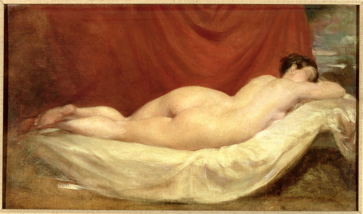 Kırmızı Perdeye Karşı Kanepede Yatan Çıplak by William Etty