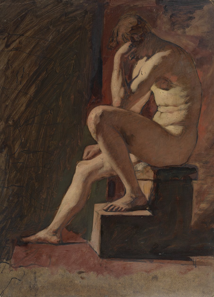 Oturan Erkek Çıplak, Başı Elinde, Sol Ayak Blokta Dayalı by William Etty