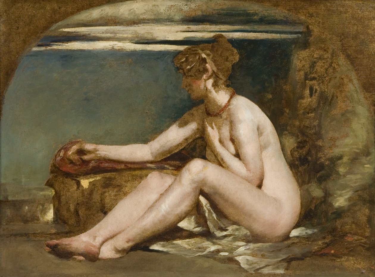 Oturan Çıplak (tuval üzerine yağlı boya) by William Etty