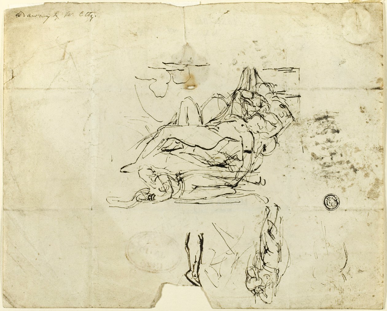 Çıplak Kadın ve Aşık Çiftin Eskizleri by William Etty