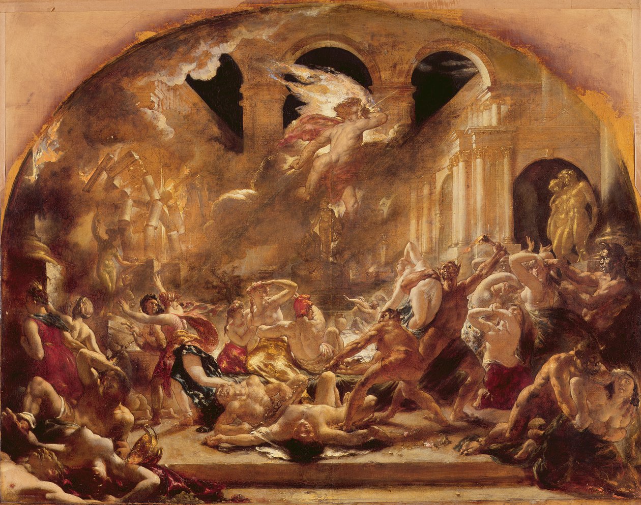 The Destroying Angel and Daemons of Evil Interrupting the Orgies of the Vicious and Intemperate (tuval üzerine yağlı boya) by William Etty