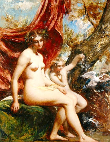 Güvercinli Venüs ve Aşk Tanrısı (panelde yağ) by William Etty