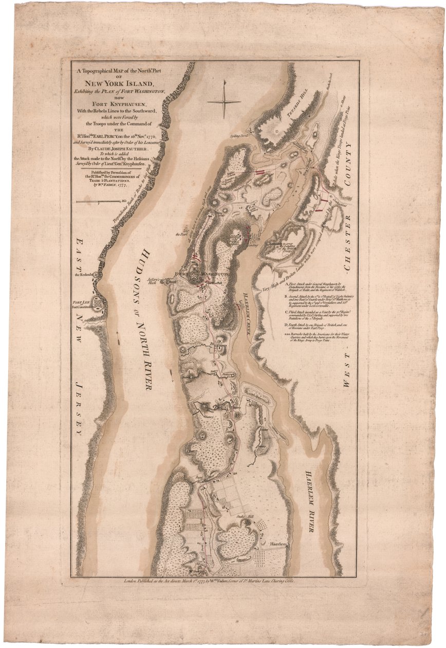 Sauthier tarafından New York Adası'nın Kuzey Kısmının Topografik Haritası by William Faden