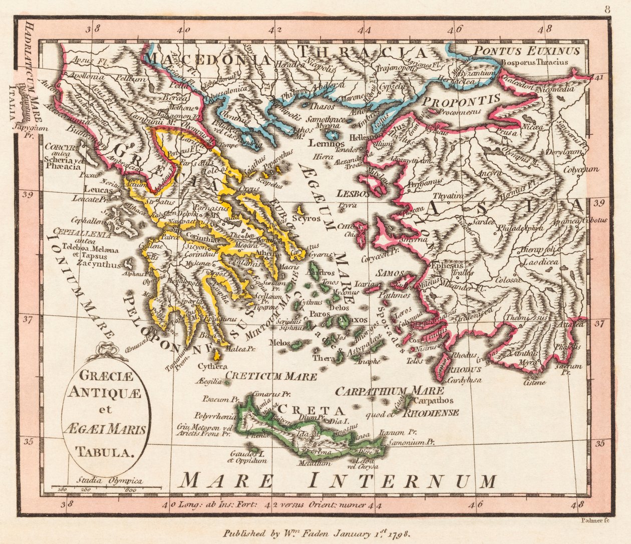Antik Yunan. Ege Denizi. Anadolu. Harita. by William Faden