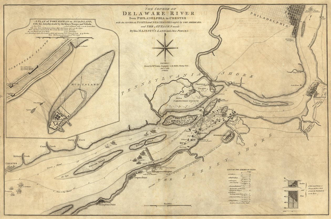 Philadelphia'dan Chester'a Delaware Nehri'nin Seyri by William Faden